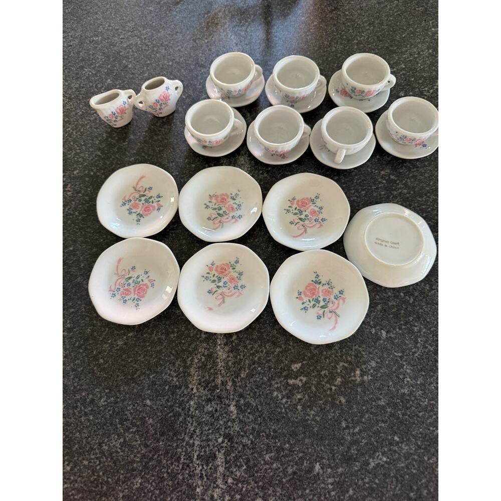 Miniature Tea Set Hongan Craft Dollhouse plates cups saucers China